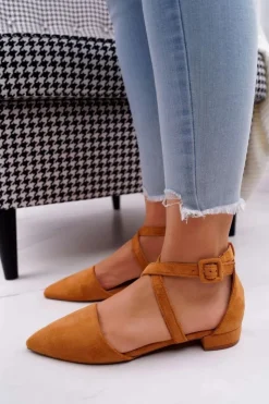 Boto Damskie Balerinki Zamszowe w Szpic Camel Vontare