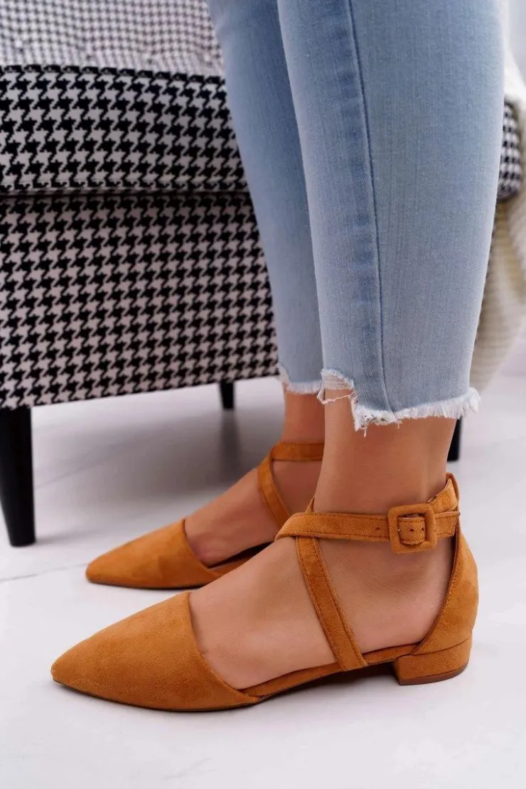 Boto Damskie Balerinki Zamszowe w Szpic Camel Vontare