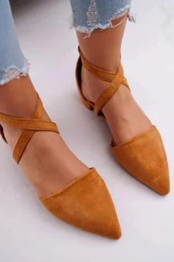 Boto Damskie Balerinki Zamszowe w Szpic Camel Vontare