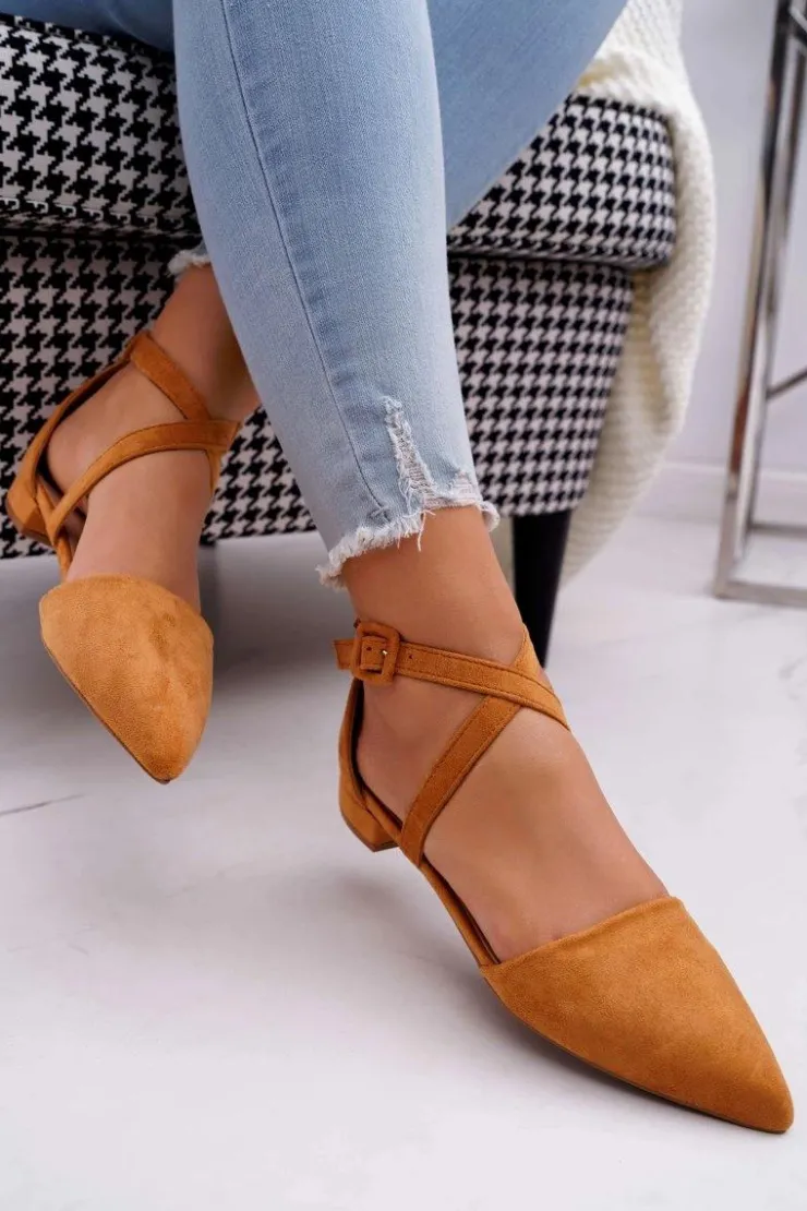 Boto Damskie Balerinki Zamszowe w Szpic Camel Vontare