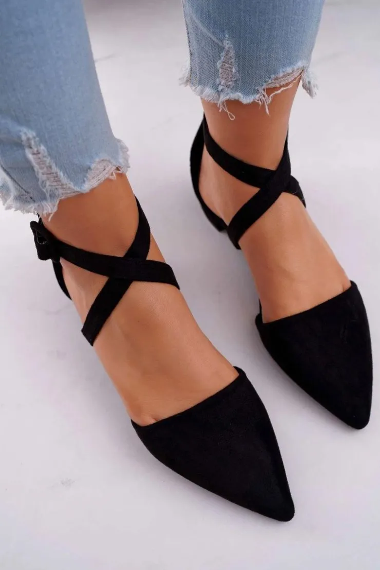 Damskie Boto Damskie Balerinki Zamszowe w Szpic Czarne Vontare