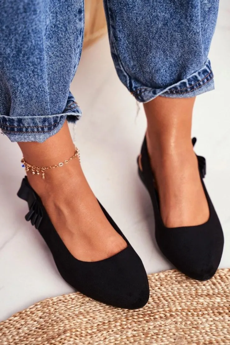 Damskie Buty Sergio Leone Damskie Balerinki Zamszowe Sergio Leone BL615 Czarne Lilon