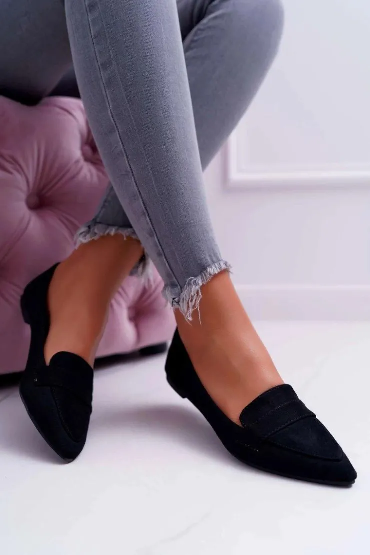 Boto Damskie Balerinki Zamszowe Lordsy Czarne Gretar