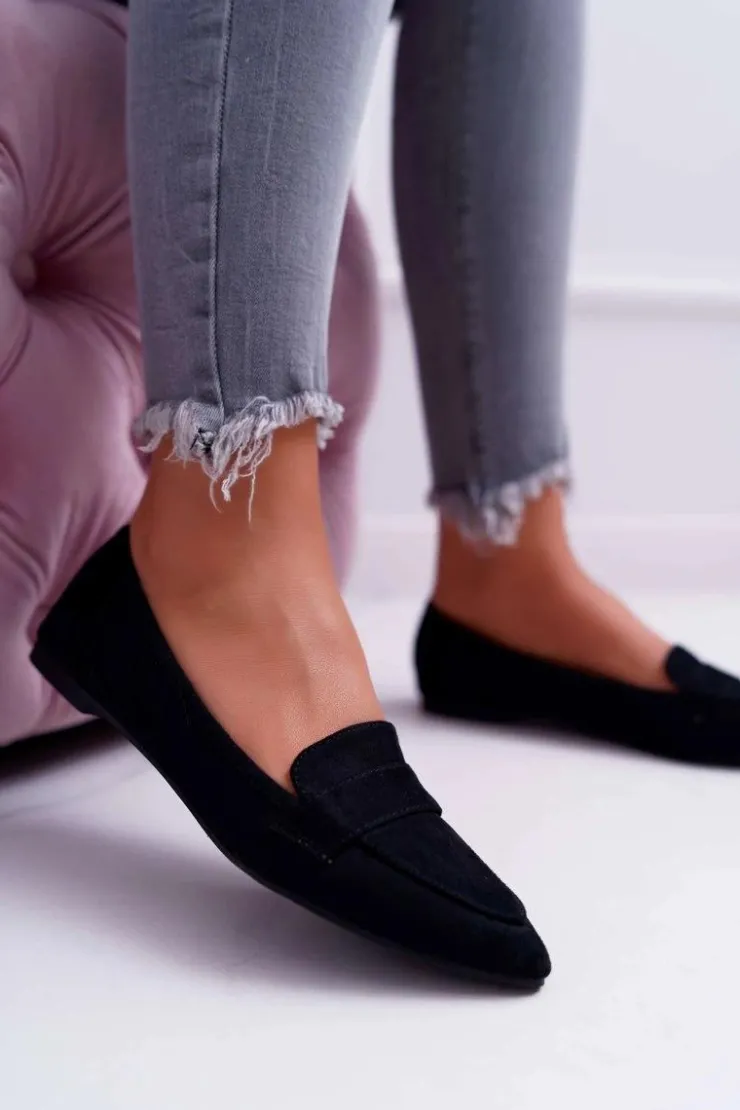 Boto Damskie Balerinki Zamszowe Lordsy Czarne Gretar