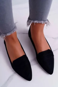 Boto Damskie Balerinki Zamszowe Lordsy Czarne Gretar