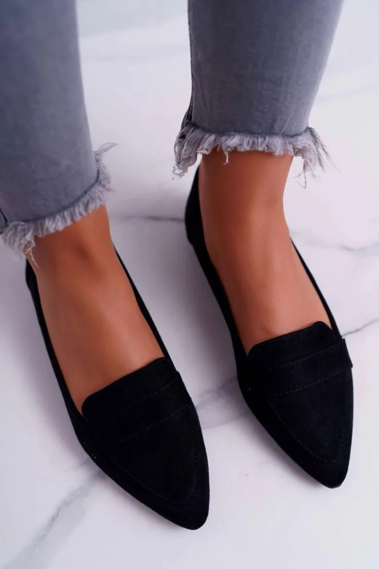 Boto Damskie Balerinki Zamszowe Lordsy Czarne Gretar