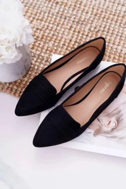 Boto Damskie Balerinki Zamszowe Lordsy Czarne Gretar