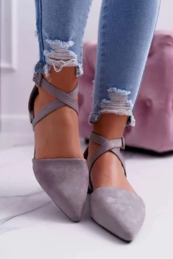 Damskie Boto Damskie Baleriny Szare Zamszowe W Szpic Medena