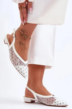 Outlet Boto Damskie Baleriny W Kropki Białe Adore