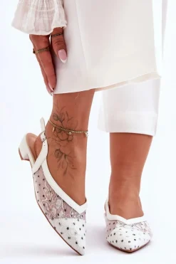 Outlet Boto Damskie Baleriny W Kropki Białe Adore