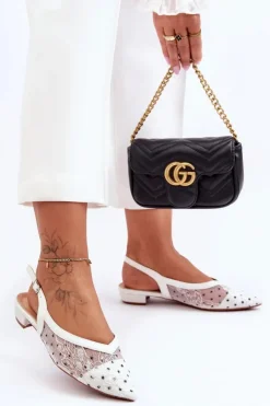 Outlet Boto Damskie Baleriny W Kropki Białe Adore