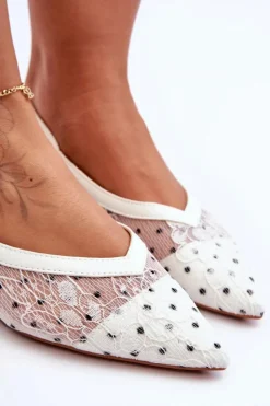 Outlet Boto Damskie Baleriny W Kropki Białe Adore