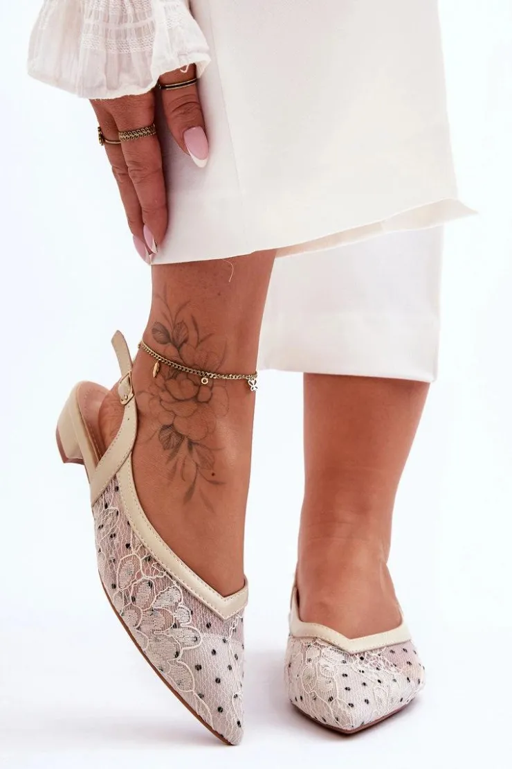 Damskie Boto Damskie Baleriny W Kropki Beżowe Adore