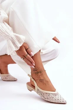 Damskie Boto Damskie Baleriny W Kropki Beżowe Adore