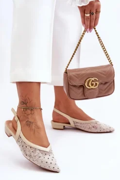 Damskie Boto Damskie Baleriny W Kropki Beżowe Adore