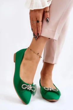Boto Baleriny Klasyczne*Damskie Baleriny W Szpic Z Ozdobną Kokardą Zielone Luminous