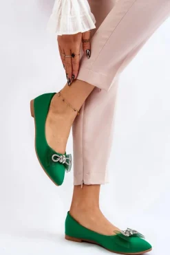 Boto Baleriny Klasyczne*Damskie Baleriny W Szpic Z Ozdobną Kokardą Zielone Luminous