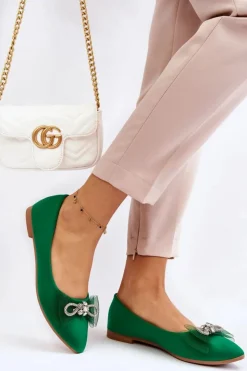 Boto Baleriny Klasyczne*Damskie Baleriny W Szpic Z Ozdobną Kokardą Zielone Luminous