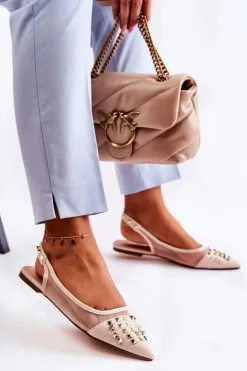 Boto Baleriny Klasyczne*Damskie Baleriny Z Ćwiekami Beżowe Kinley