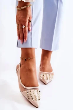 Boto Baleriny Klasyczne*Damskie Baleriny Z Ćwiekami Beżowe Kinley