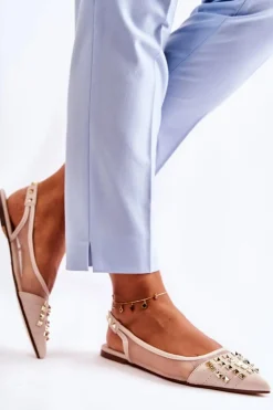 Boto Baleriny Klasyczne*Damskie Baleriny Z Ćwiekami Beżowe Kinley