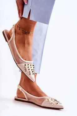 Boto Baleriny Klasyczne*Damskie Baleriny Z Ćwiekami Beżowe Kinley