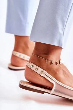 Boto Baleriny Klasyczne*Damskie Baleriny Z Ćwiekami Beżowe Kinley