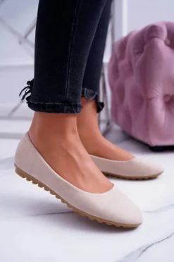 Damskie Boto Damskie Beżowe Baleriny Zamsz Mickey