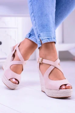 Boto Sandały Na Koturnie*Damskie Beżowe Sandały Na Koturnie Espadryle Elonore