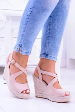 Boto Sandały Na Koturnie*Damskie Beżowe Sandały Na Koturnie Espadryle Elonore