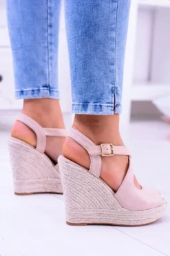 Boto Sandały Na Koturnie*Damskie Beżowe Sandały Na Koturnie Espadryle Elonore