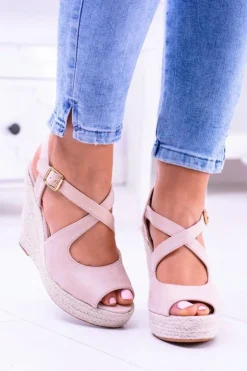 Boto Sandały Na Koturnie*Damskie Beżowe Sandały Na Koturnie Espadryle Elonore