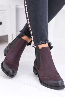 Online Boto Damskie Bordowe Skórzane Sztyblety Fields