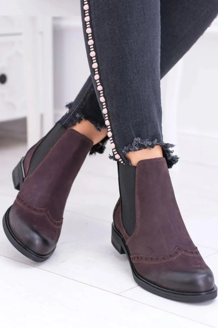 Online Boto Damskie Bordowe Skórzane Sztyblety Fields