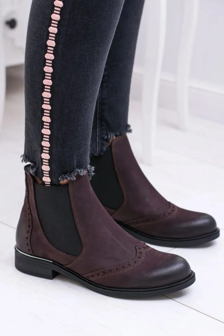 Online Boto Damskie Bordowe Skórzane Sztyblety Fields