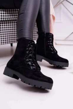 Hot Boto Damskie Botki Ciepłe Zamszowe Czarne Gerta