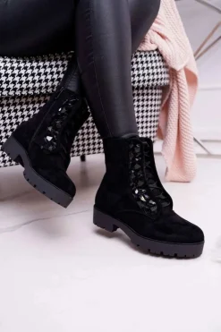 Hot Boto Damskie Botki Ciepłe Zamszowe Czarne Gerta