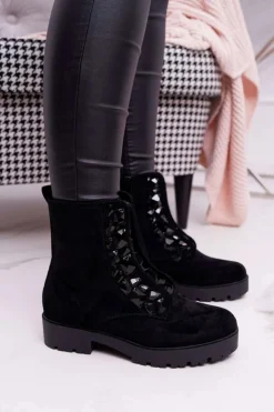 Hot Boto Damskie Botki Ciepłe Zamszowe Czarne Gerta