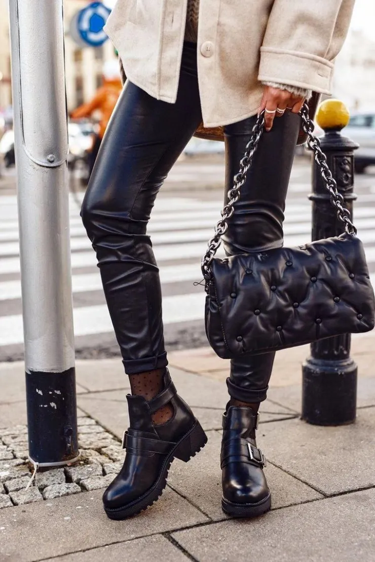 Clearance Boto Damskie Botki Czarne Klamry Frago