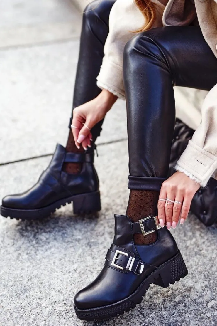 Clearance Boto Damskie Botki Czarne Klamry Frago