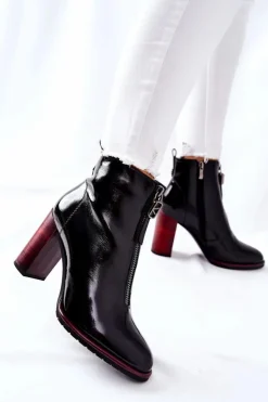 Damskie buty S.Barski Botki Na Słupku|Czarne Botki*Damskie Botki Czarne Lakierowane na Słupku Cofton