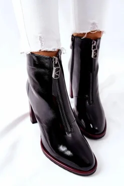Damskie buty S.Barski Botki Na Słupku|Czarne Botki*Damskie Botki Czarne Lakierowane na Słupku Cofton