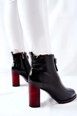 Damskie buty S.Barski Botki Na Słupku|Czarne Botki*Damskie Botki Czarne Lakierowane na Słupku Cofton