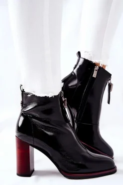 Damskie buty S.Barski Botki Na Słupku|Czarne Botki*Damskie Botki Czarne Lakierowane na Słupku Cofton