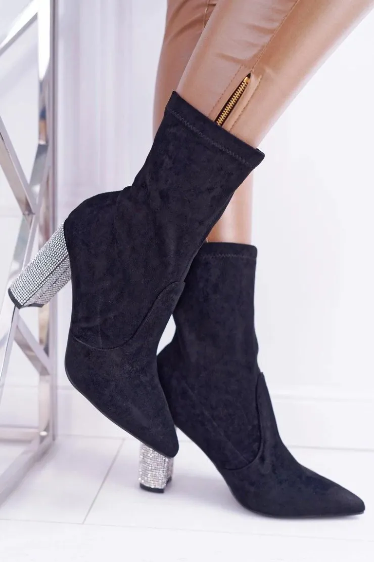 Sale Boto Damskie Botki Czarne Na Słupku Zamszowe Hendo