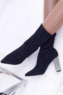 Sale Boto Damskie Botki Czarne Na Słupku Zamszowe Hendo