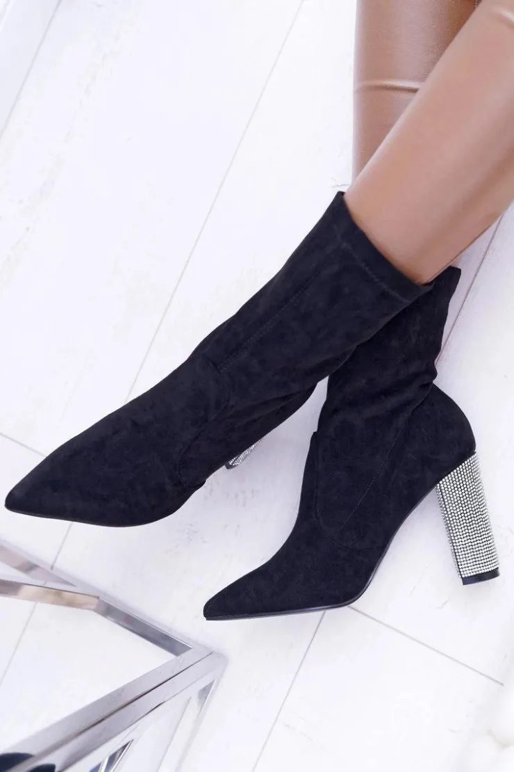 Sale Boto Damskie Botki Czarne Na Słupku Zamszowe Hendo