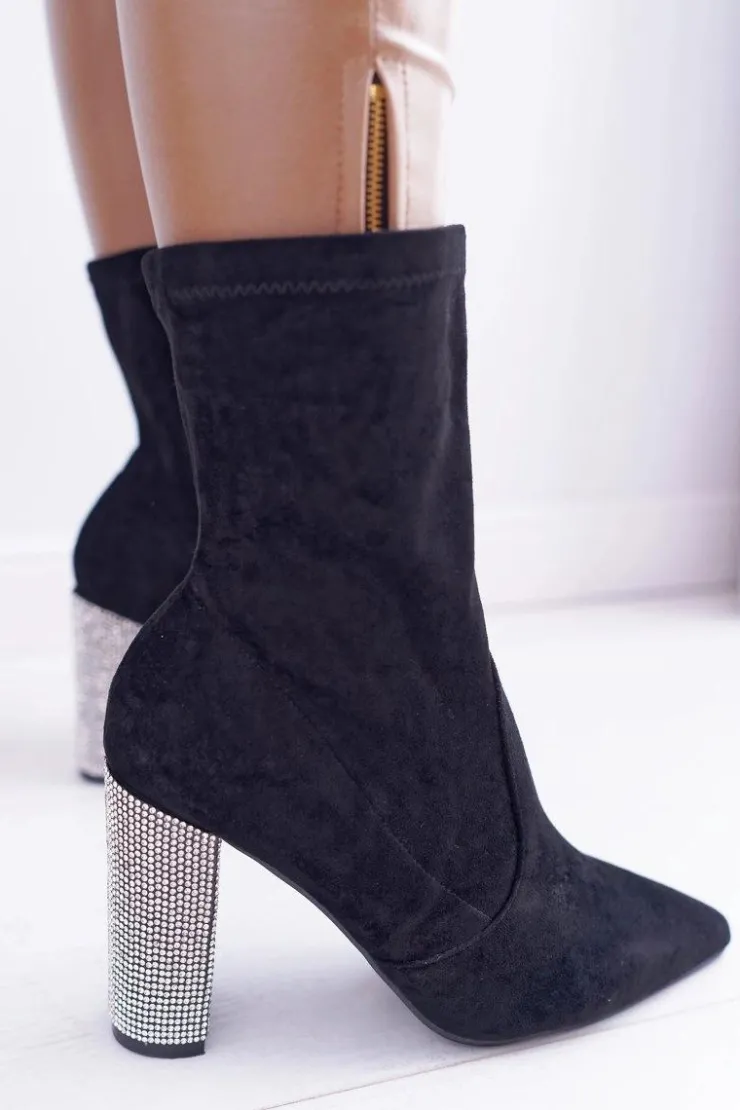 Sale Boto Damskie Botki Czarne Na Słupku Zamszowe Hendo