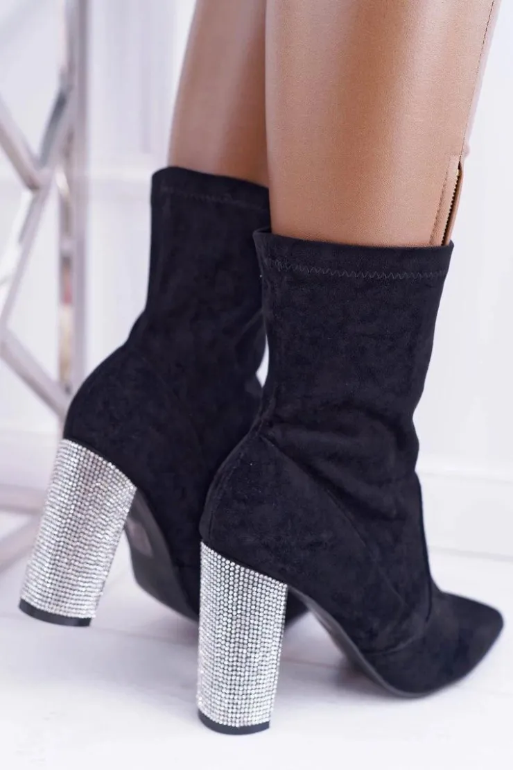 Sale Boto Damskie Botki Czarne Na Słupku Zamszowe Hendo