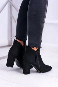 Boto Damskie Botki Czarne na Słupku Zamszowe Egida